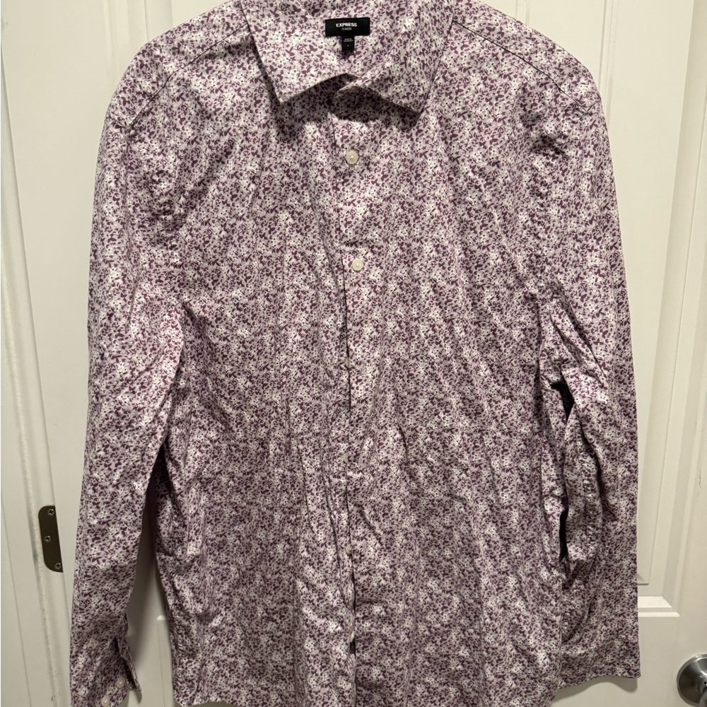 Express Men's Lavender Floral Button Down Shirt